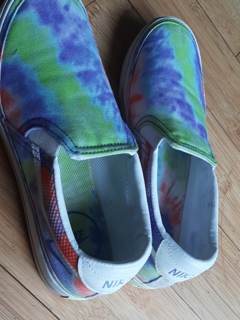 Nike Women's Slip-On Sneakers - Purple, Green, Blue And Orange Tie-Dye - Picture 2 of 7